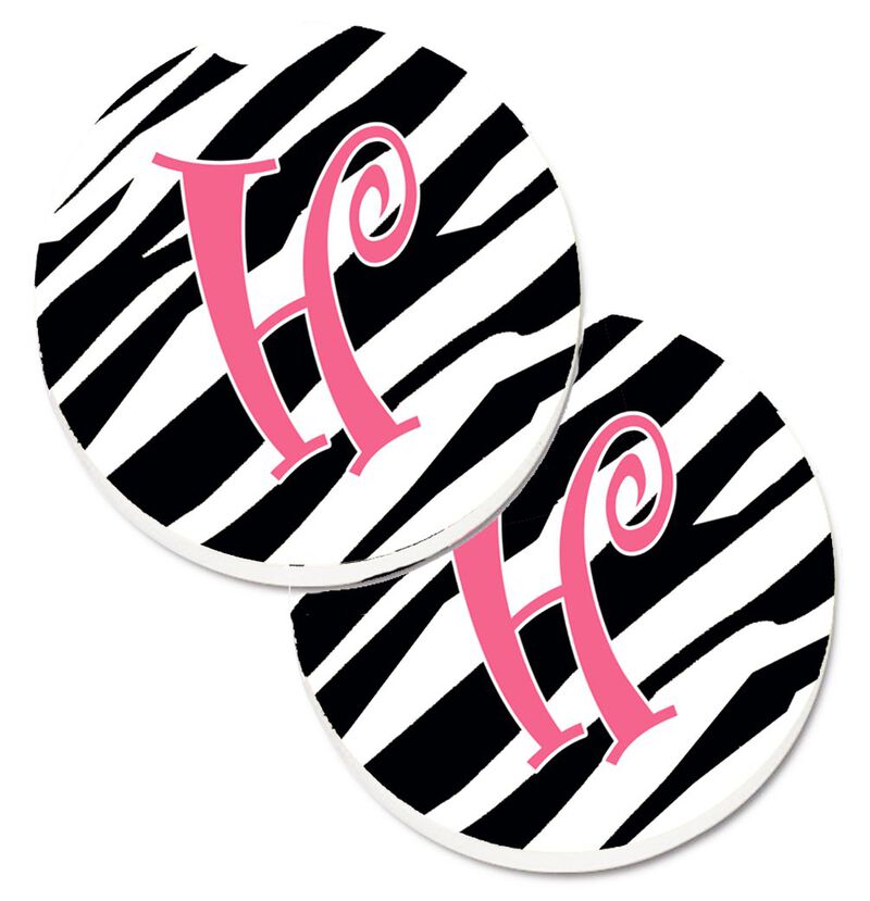 Caroline's Treasures Monogram Initial H Zebra Stripe & Pink Set of 2 Cup Holder Car Coasters CJ1037-HCARC, 2.56, Multicolor