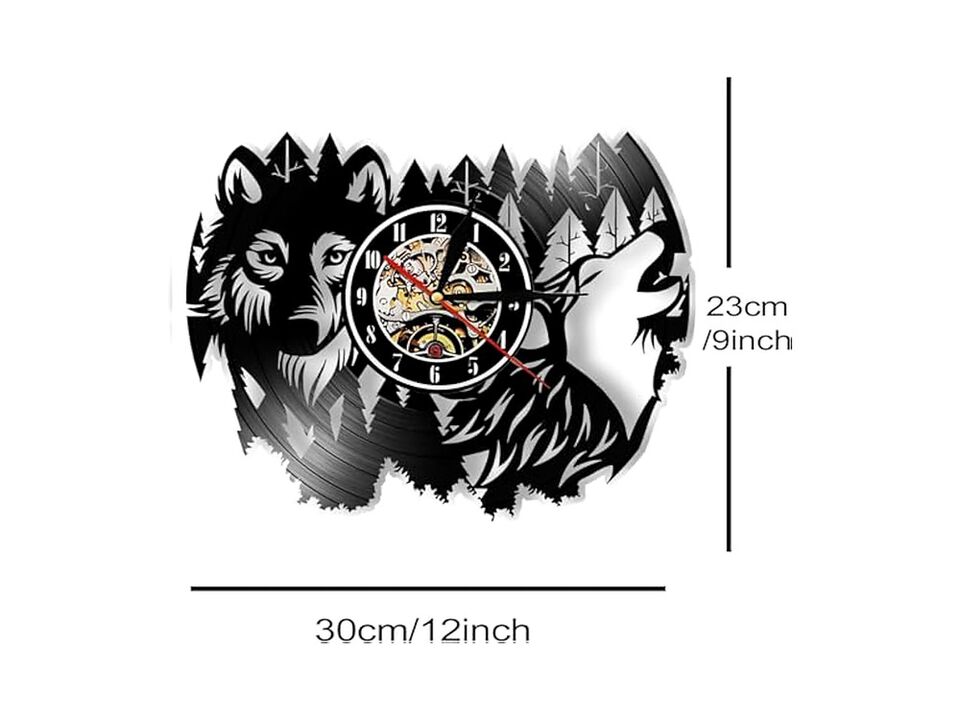 Glow In The Dark Wolf Vinyl Record Wall Clock 12 Inch Silent Living Room Decor