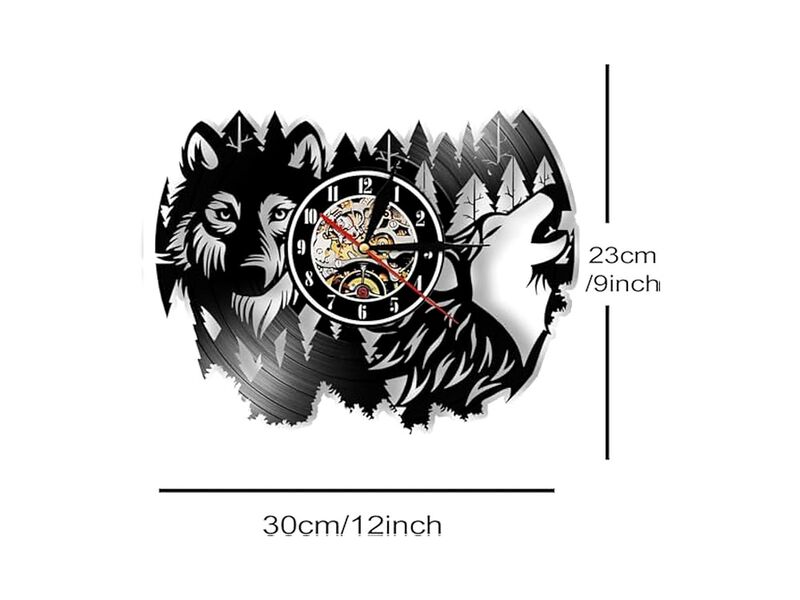 Glow In The Dark Wolf Vinyl Record Wall Clock 12 Inch Silent Living Room Decor image number 1