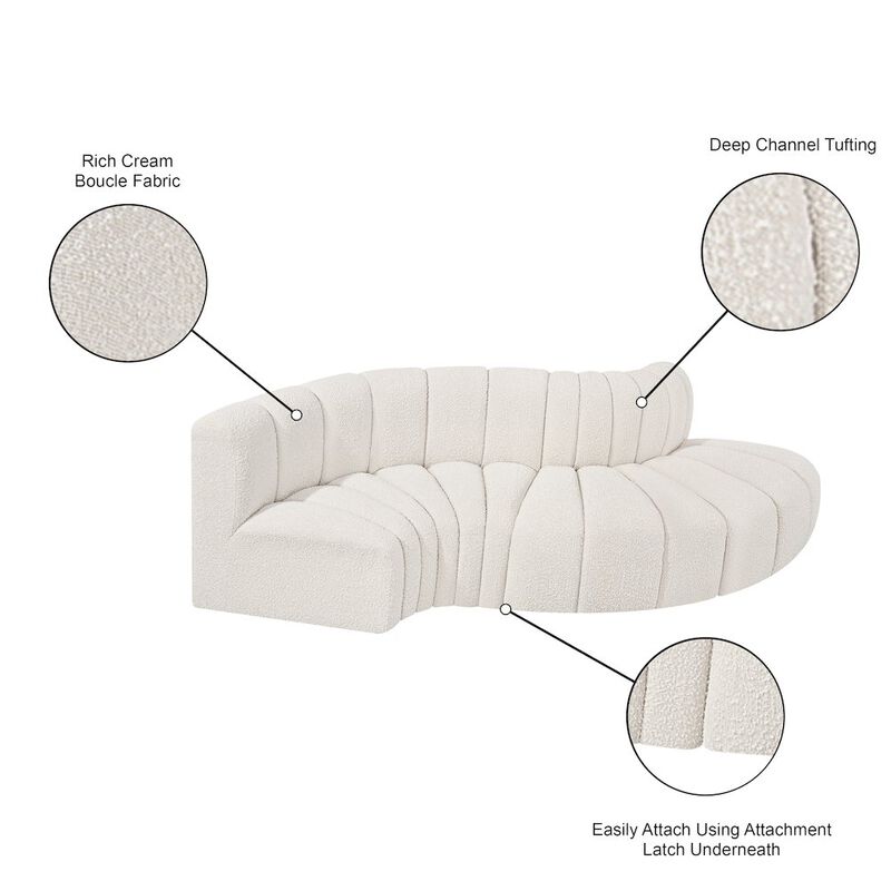 Meridian Furniture Arc Cream Boucle Fabric Modular Sofa