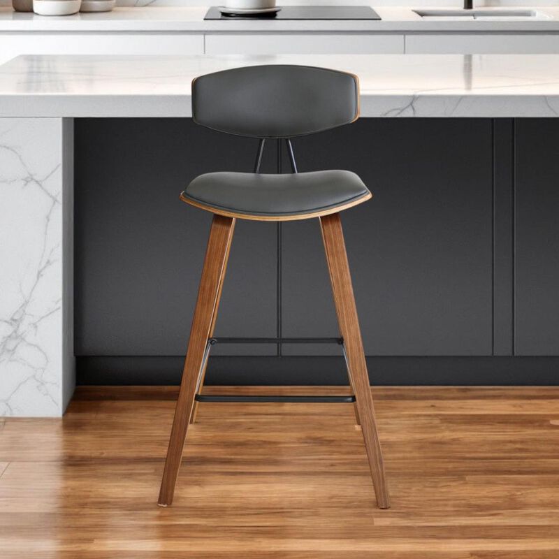 Hivvago 29 Inch Gray and Brown Faux Leather and Iron Low Back Bar Height Bar Chair