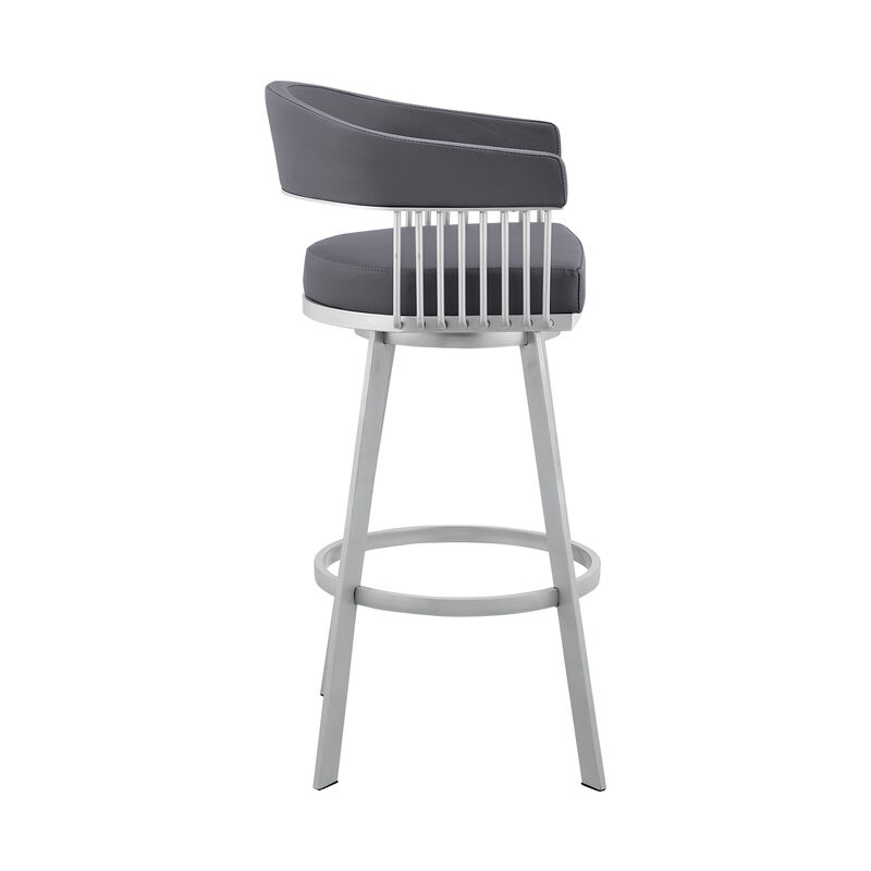 Bronson Bar Height Swivel Bar Stool in Silver finish and White Faux Leather
