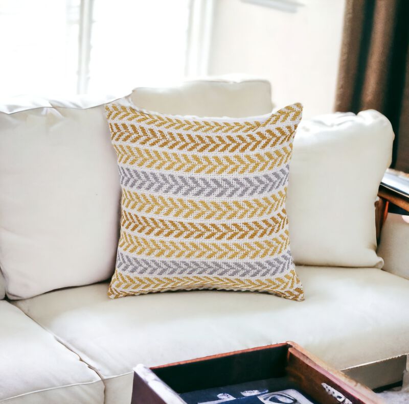 Textured Chevron Cotton Zippered Pillow &ndash; Decorative Accent Cushion for Living Room or Bedroom