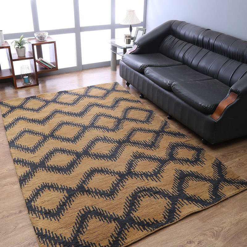 HAND KNOTTED WOOL Geometric AREA RUGS  - Rectangle Shape, Geometric Modern, Medium Pile Handmade Area Rugs for Living Room, Bed Room (N00165) image number 1