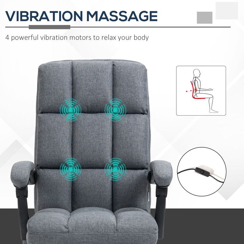 Vibration Massage Office Chair, Reclining Computer Chair with USB Port, Remote Control, Side Pocket and Footrest, Dark Grey