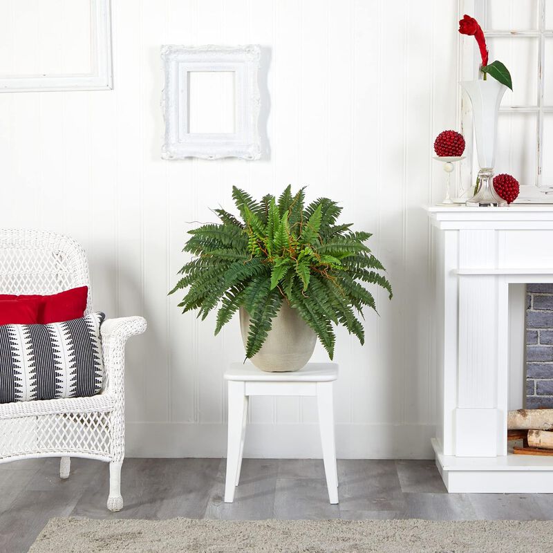 Hivvago 22" Boston Fern Artificial Plant in Sandstone Planter