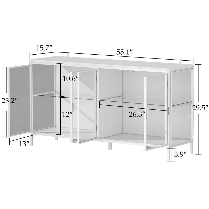 FUFU&GAGA Contemporary White Sideboard with Glass and Wood Accents, (55.1"W x 15.7"D x 29.5"H), Scratch-Resistant