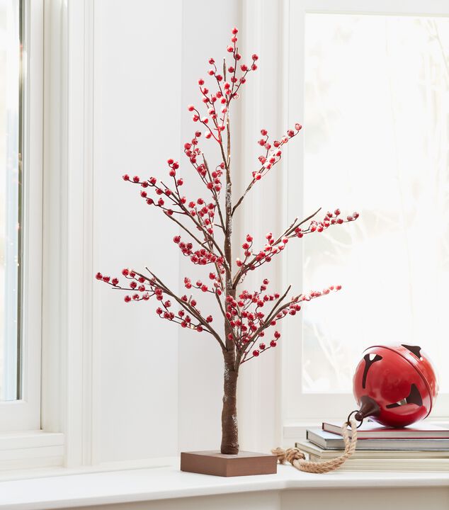 LED Lighted Frosted Berry Twig Tree With Base