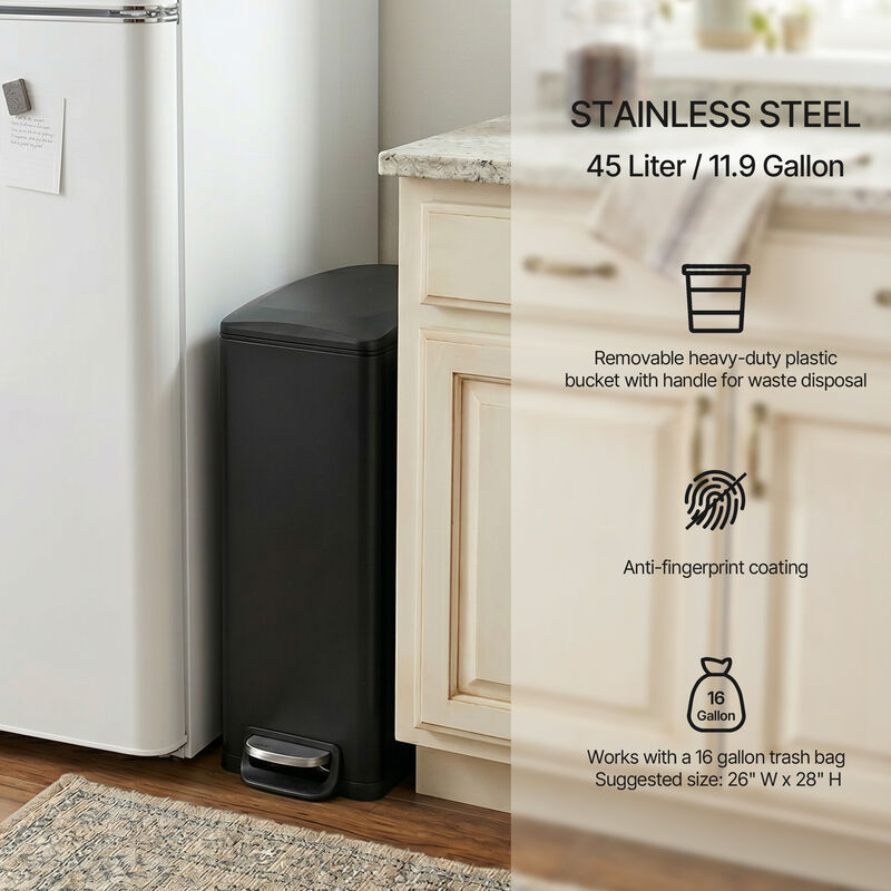 Innovaze 11.9 Gal./ 45 Liter  Slim Stainless-Steel-Made Matt White Step-on kitchen Trash Can image number 5