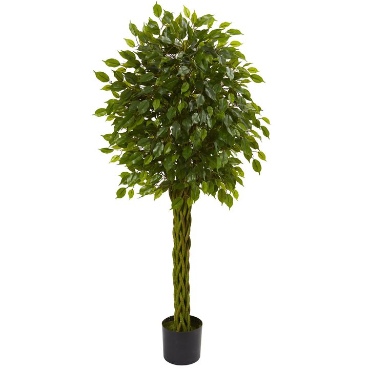 Hivvago 5 Feet Ficus Artificial Tree with Woven Trunk UV Resistant (Indoor/Outdoor)