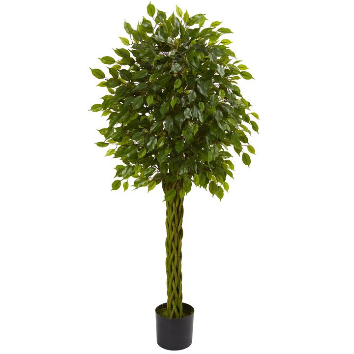 HomPlanti 5 Feet Ficus Artificial Tree with Woven Trunk UV Resistant (Indoor/Outdoor)