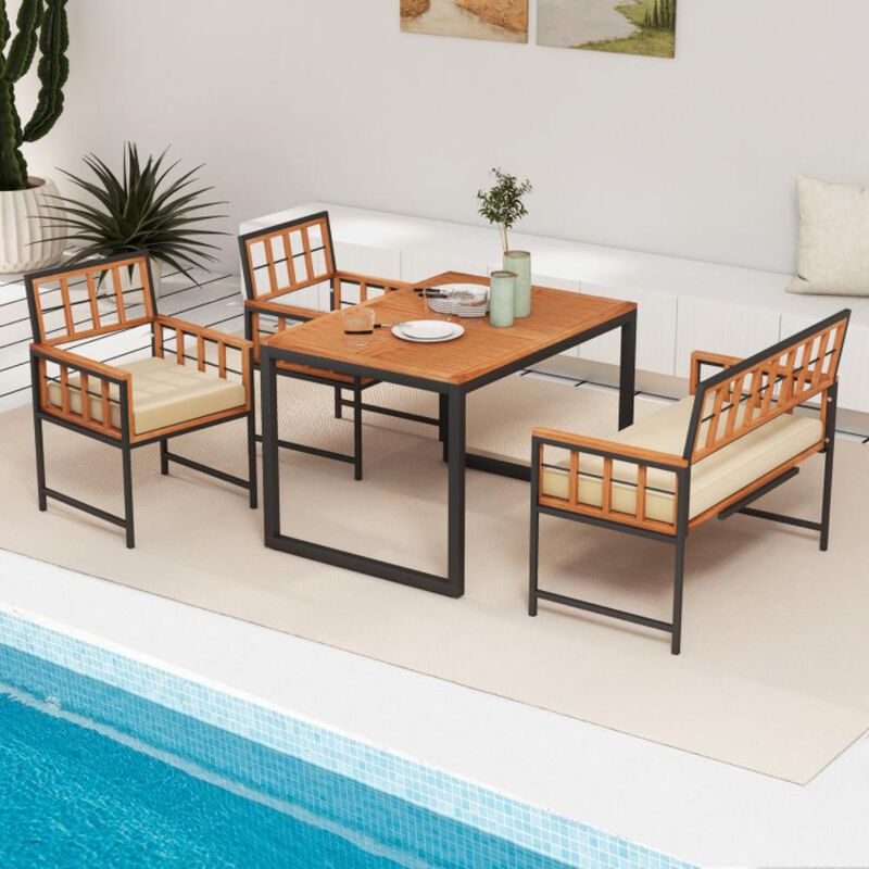 Hivvago 4 Pieces Acacia Wood Patio Dining Set with 1 Rectangular Table