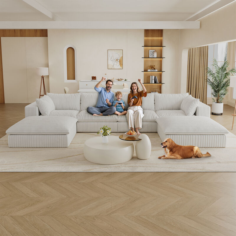 Whisen 157.6'' 6-Seat U-Shaped Cloud Sofa Deep Seat Couch with Ottomans image number 5