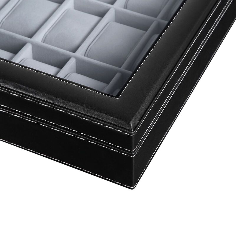 24 Slot Watch Organizer Box with Glass Lid Lockable Display Case image number 3