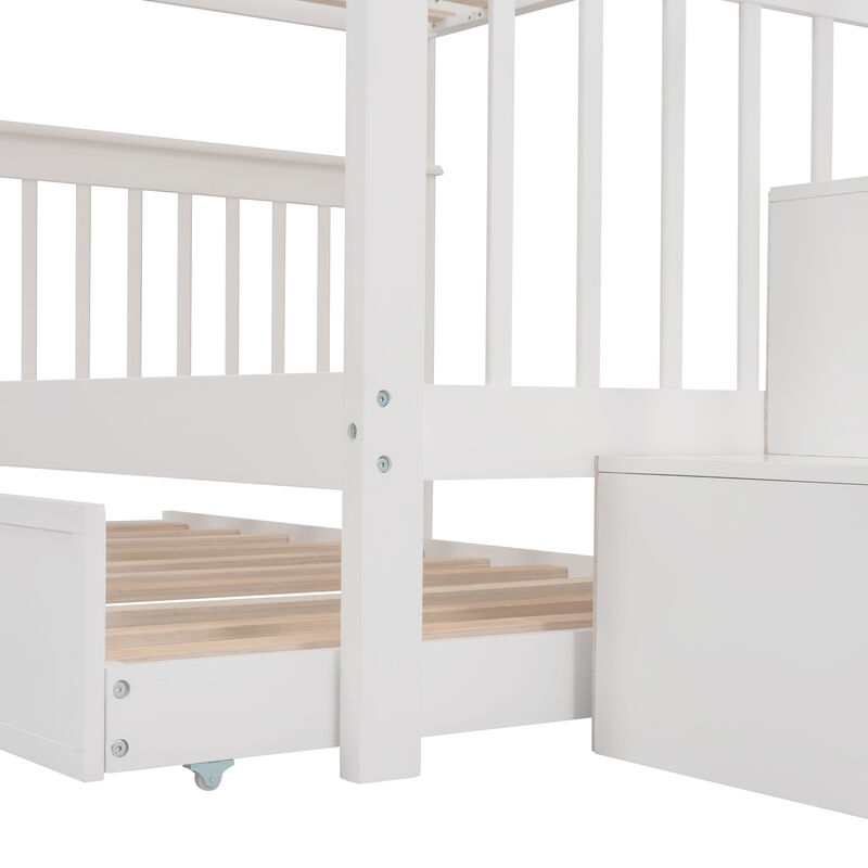 Merax Storage Bunk Bed Trundle Bed with Guard Rail