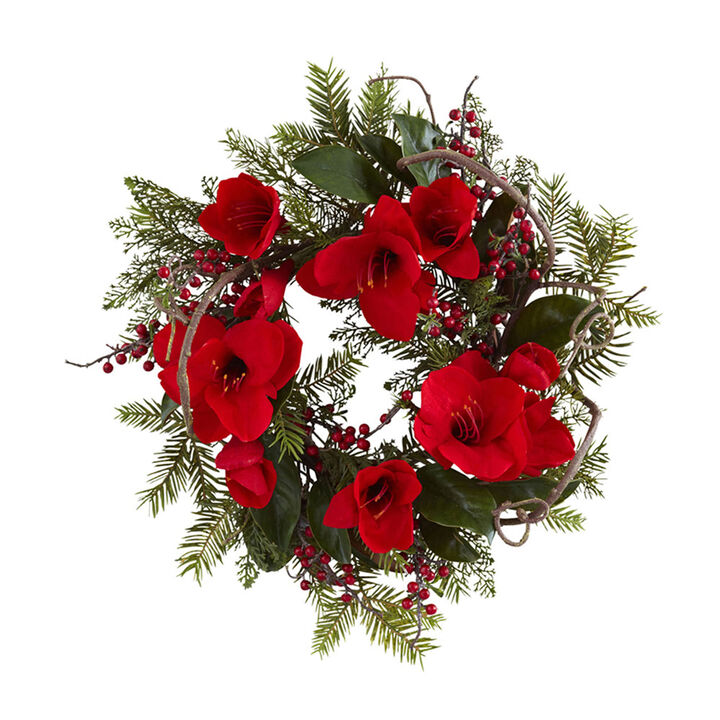 Nearly Natural 24-in Amaryllis Wreath