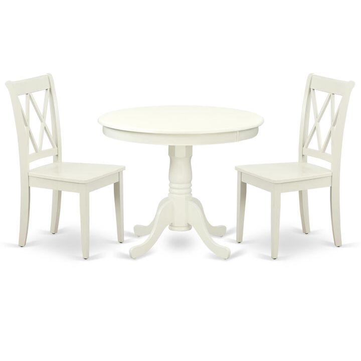 East West Furniture Dining Room Set Linen White, ANCL3-LWH-W