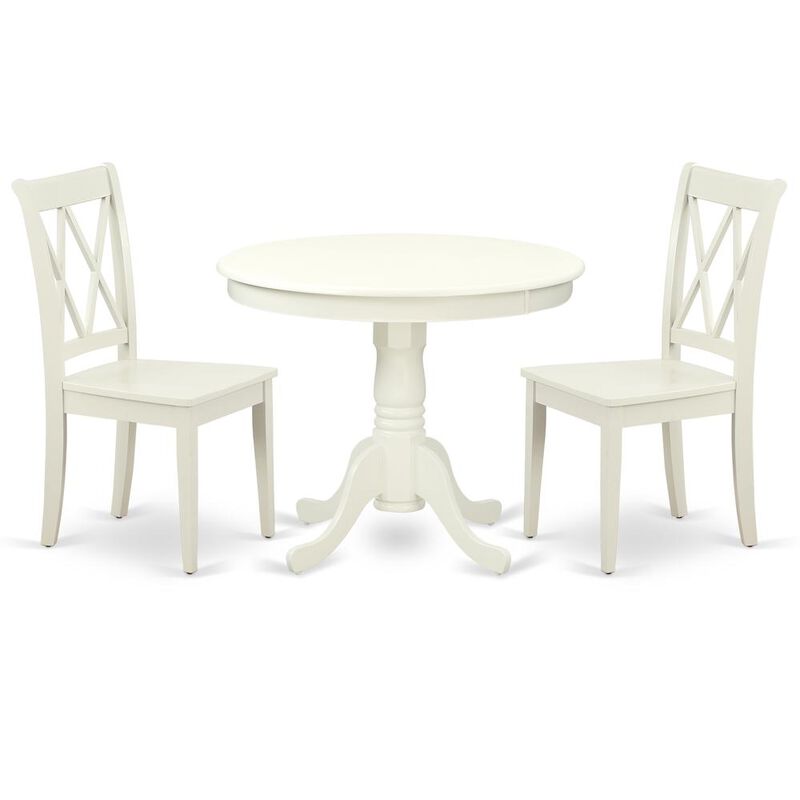 East West Furniture Dining Room Set Linen White, ANCL3-LWH-W