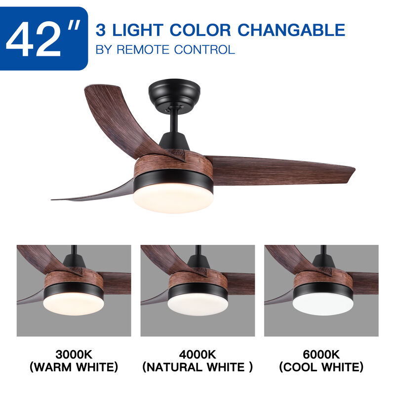 42 Inch Ceiling Fan with LED Light & Remote, Rustic Brown Wood Grain ABS Blades, 6-Speed image number 4