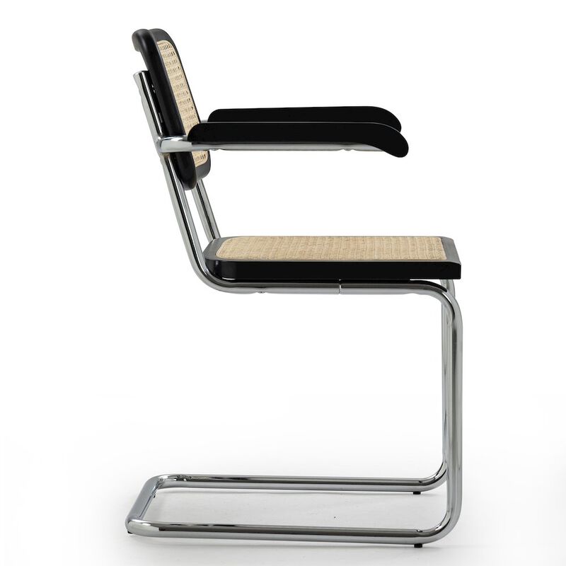 Glamour Home Set of 2 Barnard Black Wooden Dining Chair with Rattan Back and Chrome Legs