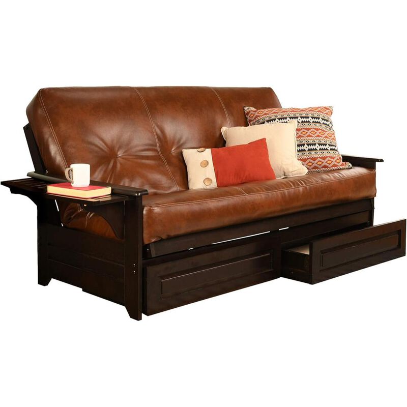 Phoenix Frame-Espresso Finish-Oregon Trail Saddle Mattress-Storage Drawers