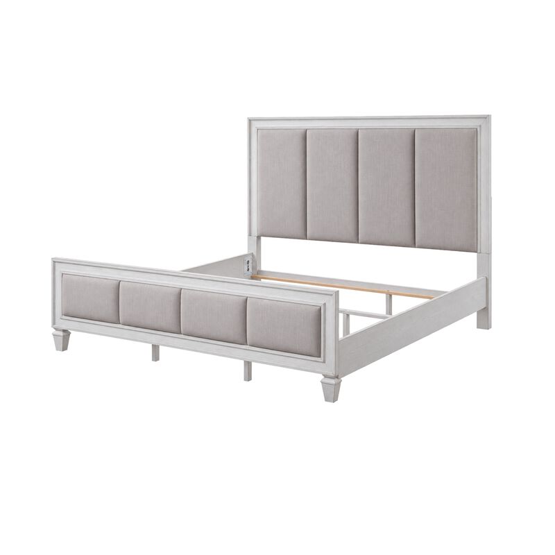 2pc King Bedroom Set, Upholstered Design, Gray and White, Nightstand image number 2