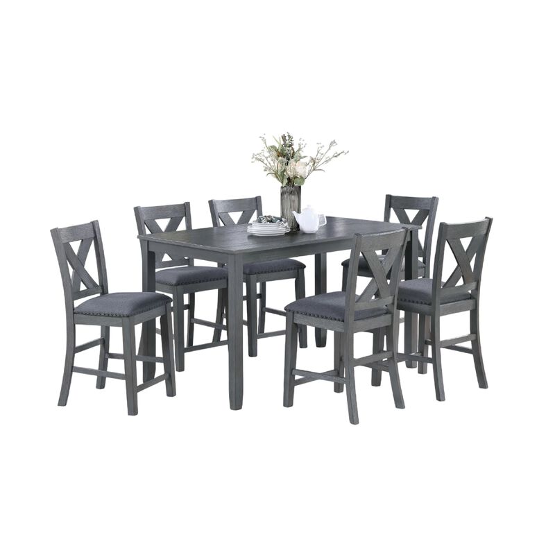 Carla 7pc Counter-Height Dining Table and 6 Chairs Set, Gray Wood image number 0