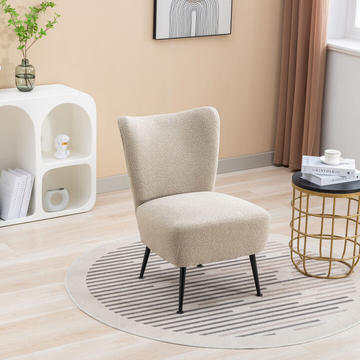 22.50''W Boucle Upholstered Armless Accent Chair Modern Slipper Chair, Cozy Curved Wingback Armchair, Corner Side Chair for Bedroom Living Room Office Cafe Lounge Hotel. Taupe