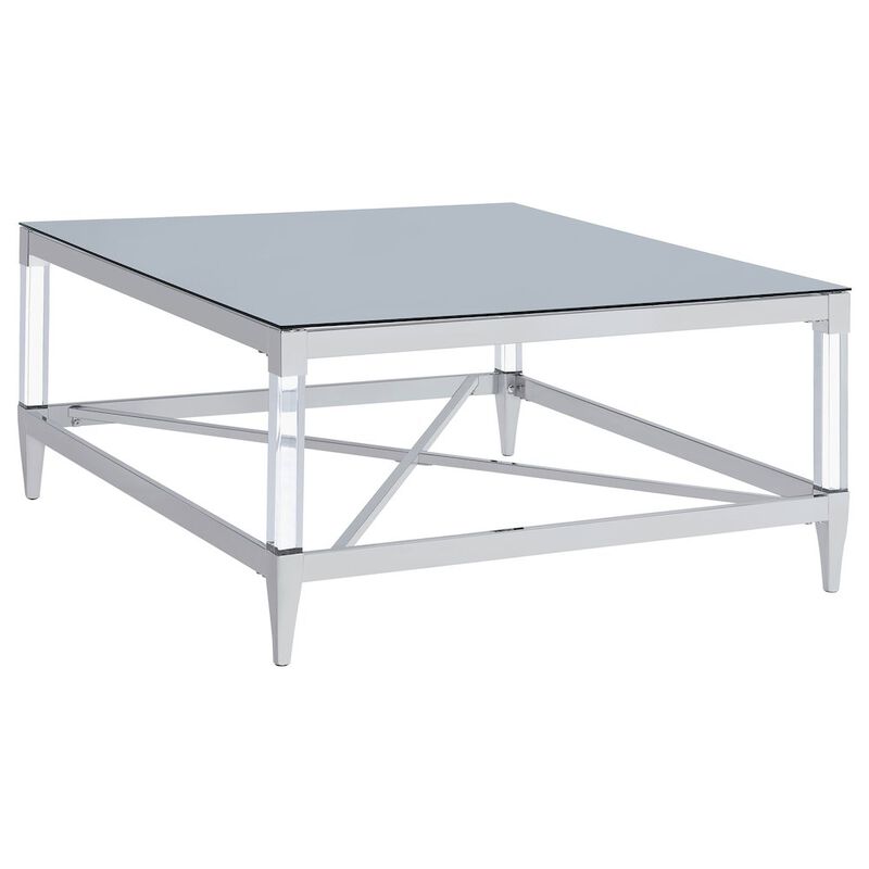 Plethoria Home Chrome Square Coffee Table with Acrylic Legs