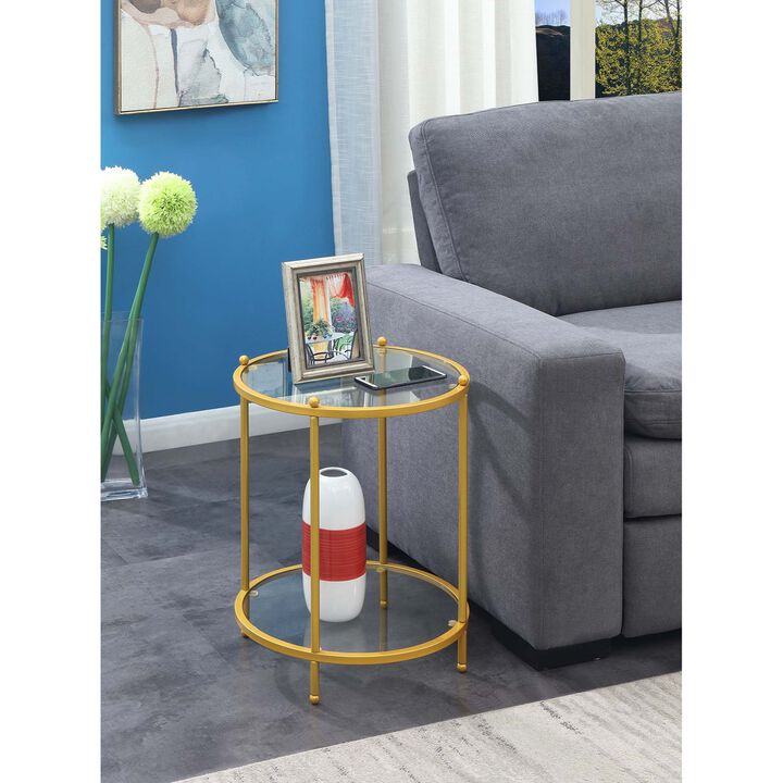 Convenience Concepts Royal Crest 2 Tier Round End Table, Clear Glass / Gold