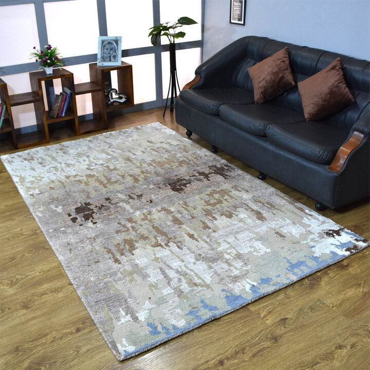 Rugsotic Carpets Hand Knotted Bamboo Silk & Wool Size Area Rug Abstract Size NWS120