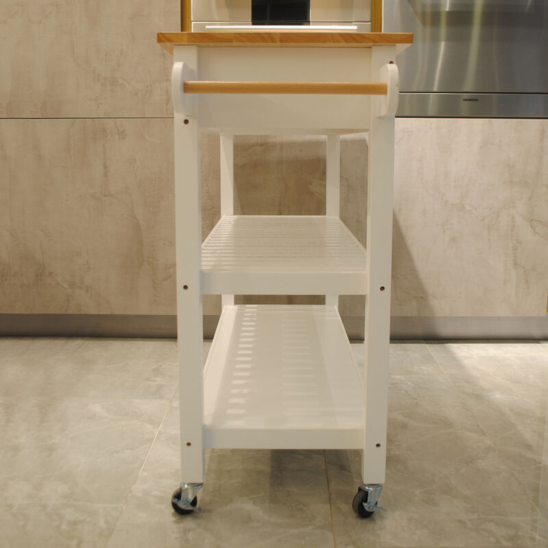 Kitchen Island & Kitchen Cart, Rubber Wood Top, Mobile Kitchen Island with Two Lockable Wheels, Simple Design for Easy Storing and Fetching, Two Drawers Give Unique Storage for Special Utensil