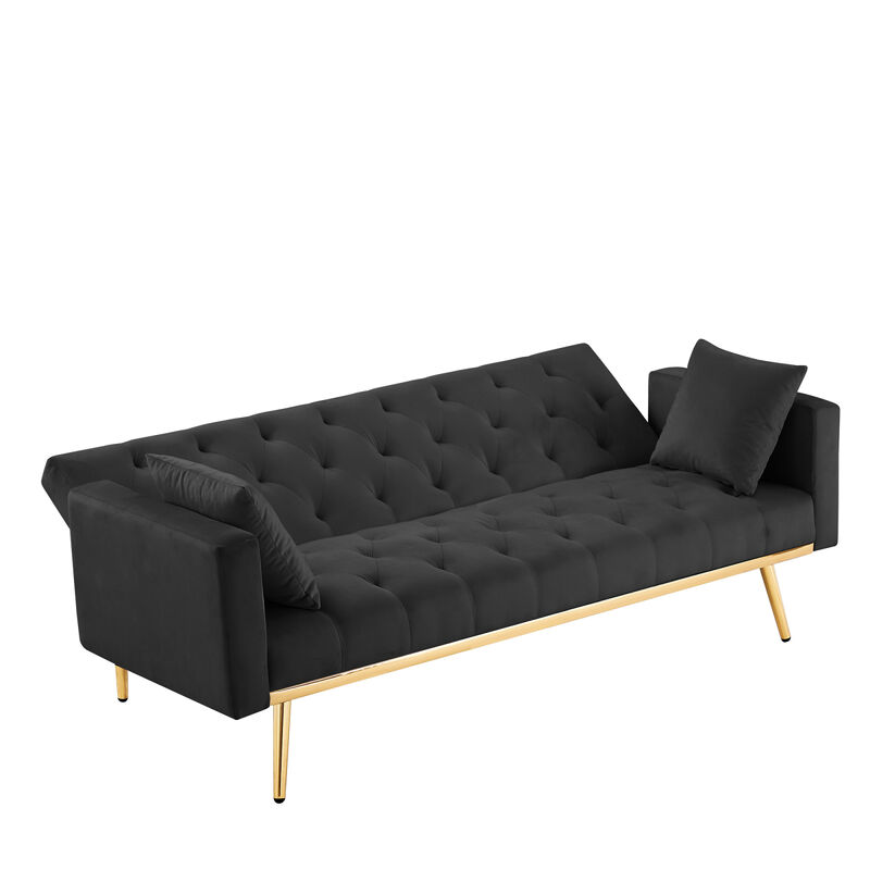 BLACK Convertible Folding Futon Sofa Bed, Sleeper Sofa Couch for Compact Living Space.