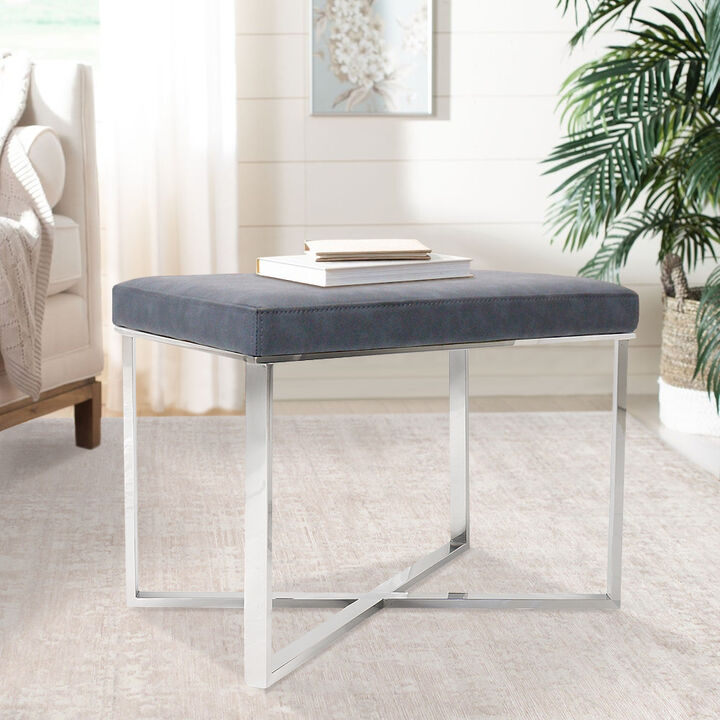 Pasargad Home Luxe Grey Upholstered Stool