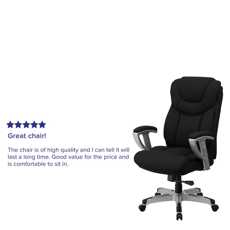 HERCULES Series Big & Tall 400 lb. Rated Black Fabric Executive Ergonomic Office Chair with Silver Adjustable Arms image number 4