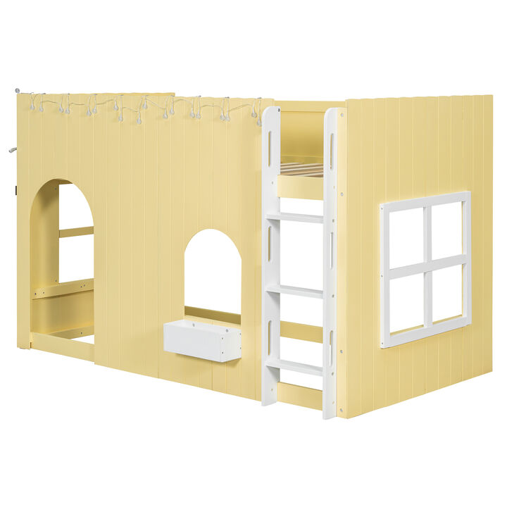 Merax Country-Style Loft Bed with Warm LED Lights