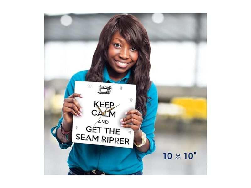 Keep Calm Get Seam Ripper White Wall Clock 10 Inch Black Home Decor image number 1