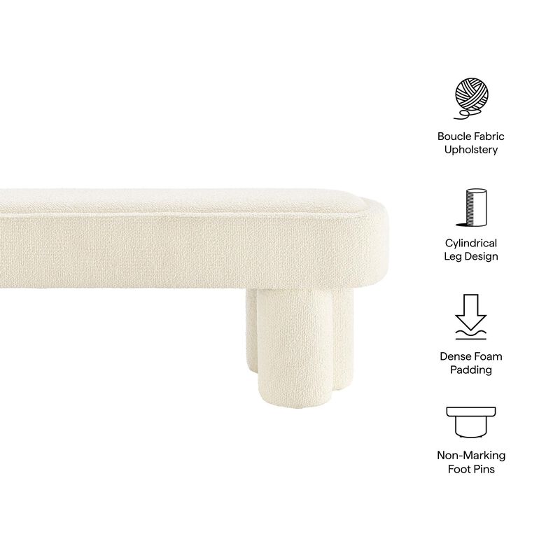 Modway Mossi 52-Inch Modern Oval Boucle Fabric Bench in Marble &ndash; Upholstered Accent Bench with Cylindrical Clover-Leg Base for Bedroom, Entryway, or Living Room image number 3