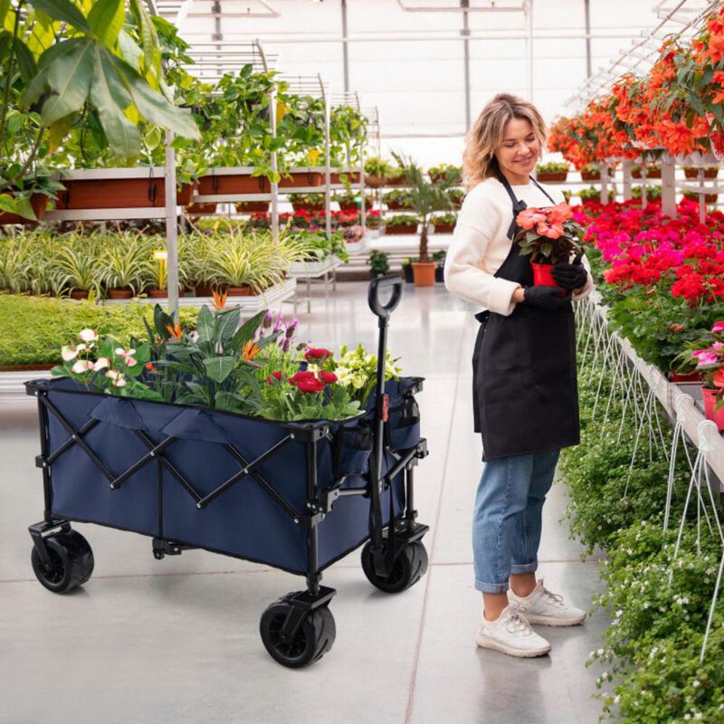 Hivvago Folding Utility Garden Cart with Wide Wheels and Adjustable Handle