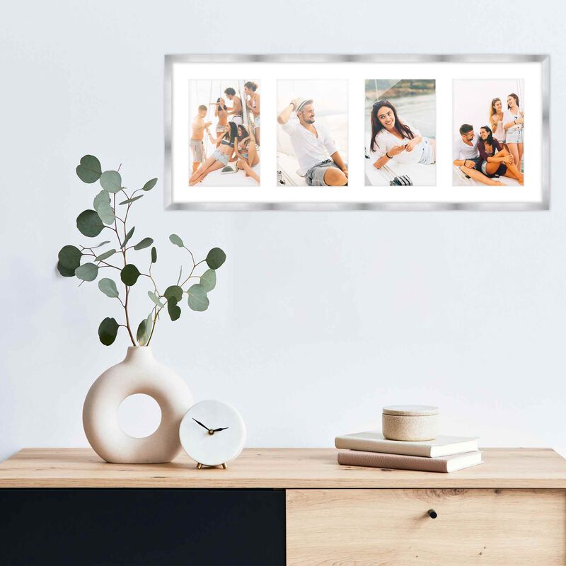 8.5x23 Wood Collage Frame with White Mat For 4 5x7 Pictures