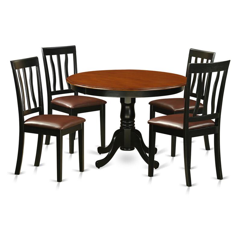 5 Pc set with a Round Dinette Table and 4 Leather Dinette Chairs in Black