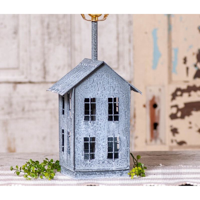 Irvins Country Tinware House Shaped Lamp Base In Weathered Zinc 22 Inches image number 2
