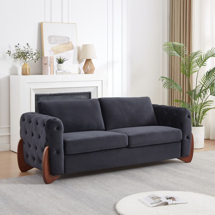 Rodcaf Mid‑Century Modern Button Tufted Velvet 3‑Seat Sofa