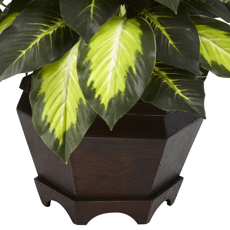 Nearly Natural Triple Golden Dieffenbachia w/Wood Vase image number 3