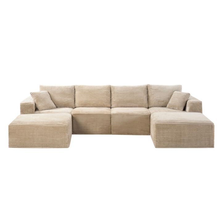 Hobkil 133.2" Corduroy U‑Shaped Modular Sectional Sofa