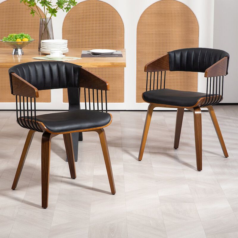 Glamour Home Beaumont Black Faux Leather Dining Chair with Walnut Wood Frame and Legs