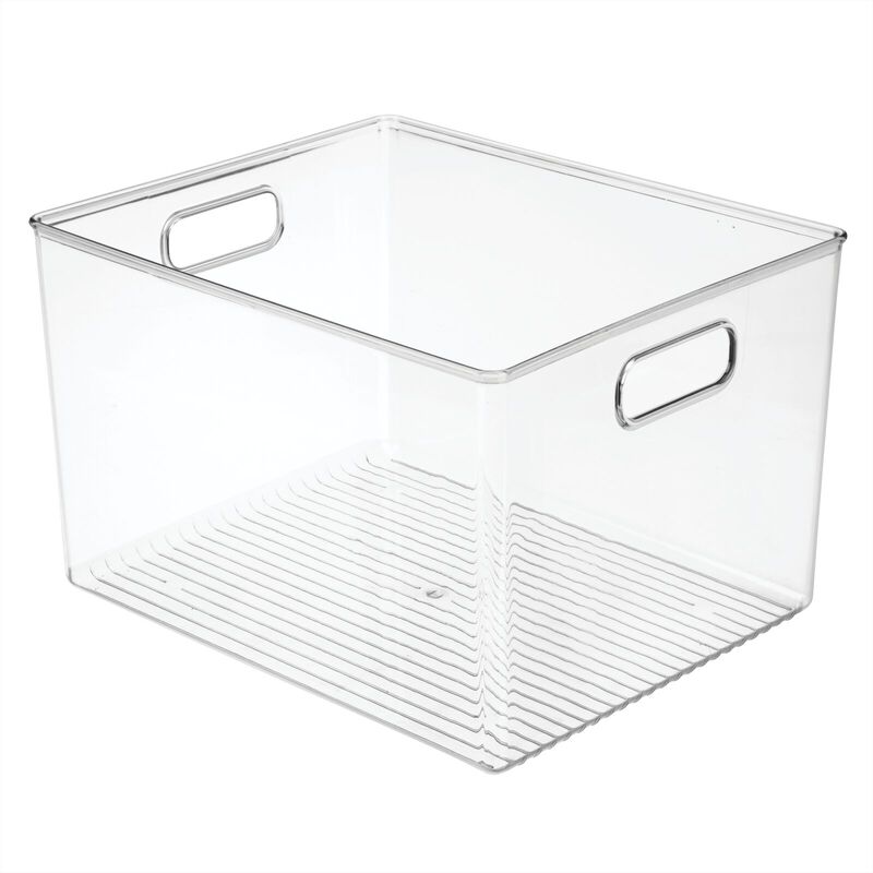 mDesign Plastic Kitchen Pantry Storage Organizer Bin with Handles, 2 Pack, Clear image number 1