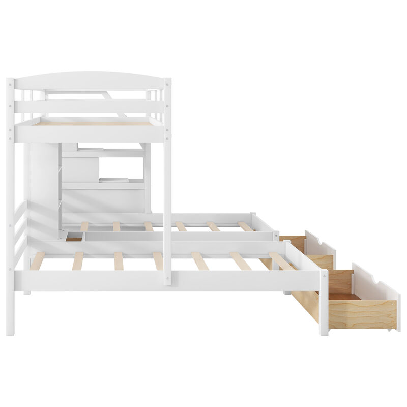 Whisen Twin over Twin Bunk Bed with Drawers, Slide & Shelves, Solid Pine for Kids Bedroom image number 7