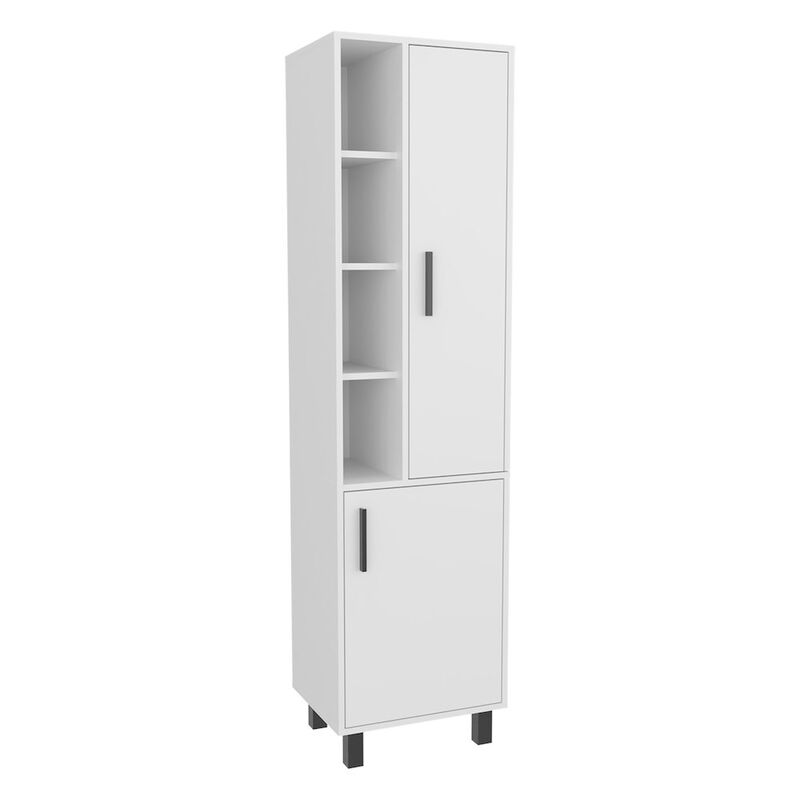 Nicut Storage Cabinet, 2 Doors, 9 Shelves, 4 Legs, White