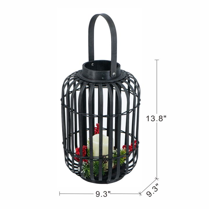 Clihome 9.3x9.3x13.8" Black Bamboo Lantern with White LED Candle